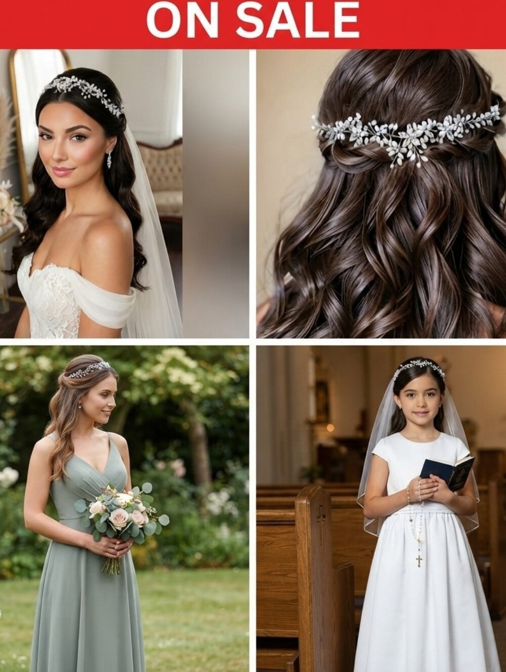 Bridal Pearl & Rhinestone Hair Vine Comb Silver Wedding Headpiece NWT
